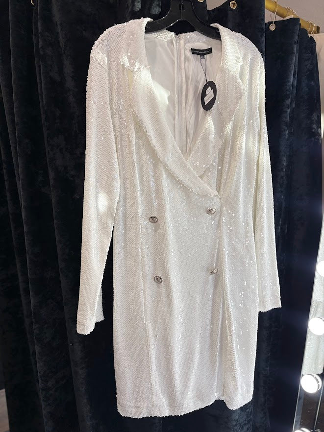 White Sequin Blazer Dress
