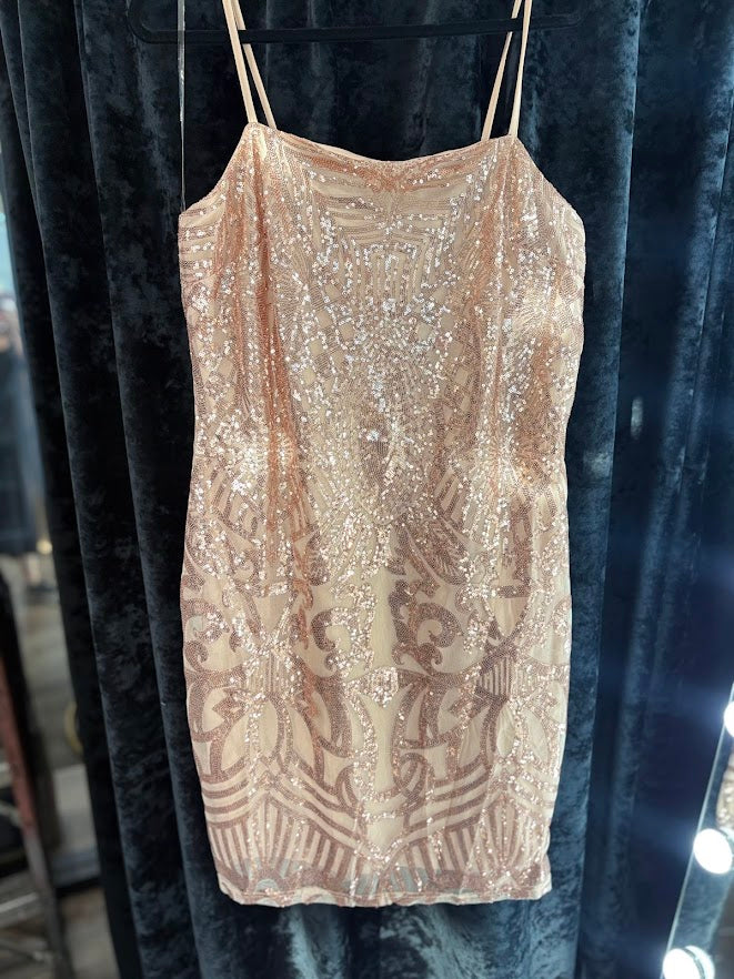Gold Sequined Spaghetti Strap Dress